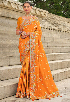 Woven Organza Jacquard Saree in Orange