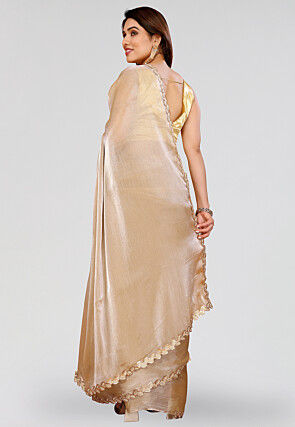 Embroidered Border Tissue Silk Saree in Beige