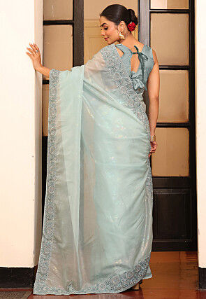 Embroidered Border Tissue Silk Saree in Light Blue