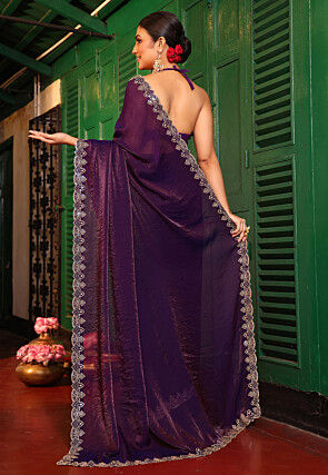 Embroidered Border Tissue Silk Saree in Purple