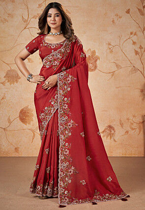 Buy Bollywood Model Red color pooja wear saree in UK, USA and Canada