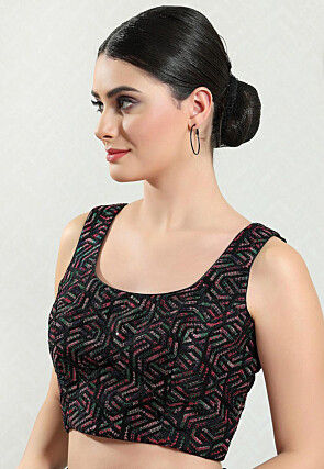 Embroidered Brocade Blouse in Black