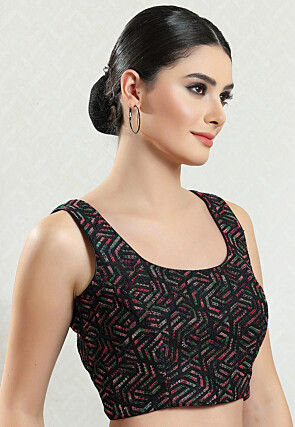 Embroidered Brocade Blouse in Black