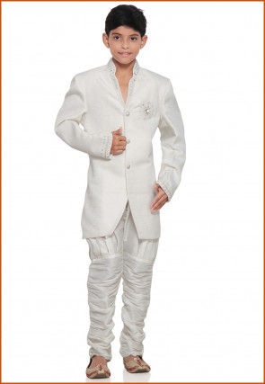 Embroidered Brocade Sherwani in Off White