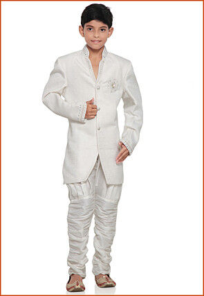 Embroidered Brocade Sherwani in Off White