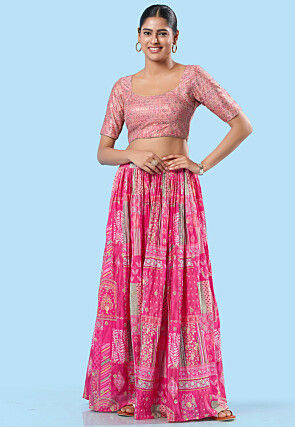 Embroidered Brocade Silk Blouse in Light Pink