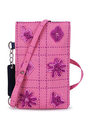 Embroidered Canvas Mobile Pouch in Pink