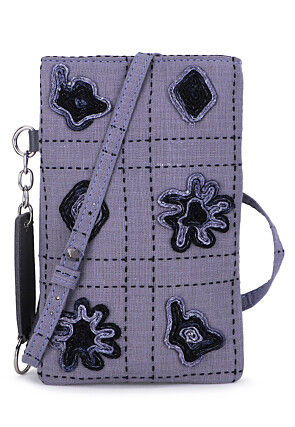 Embroidered Canvas Mobile Pouch in Purple