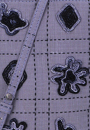 Embroidered Canvas Mobile Pouch in Purple