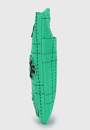 Embroidered Canvas Mobile Pouch in Teal Green