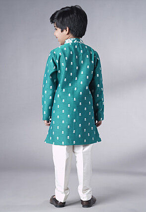Embroidered Ch Sherwani Set in Teal Green