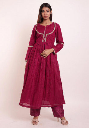 Embroidered Chanderi Anarkali Kurta in Magenta