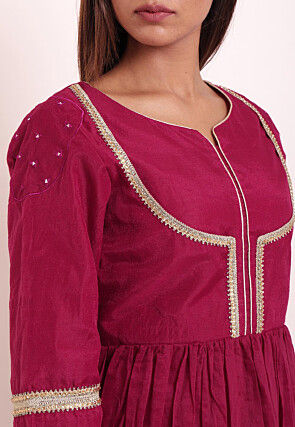 Embroidered Chanderi Anarkali Kurta in Magenta