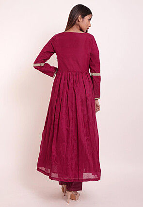 Embroidered Chanderi Anarkali Kurta in Magenta