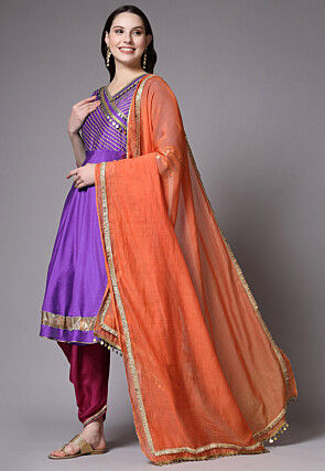 Embroidered Chanderi Cotton Aline Suit in Purple