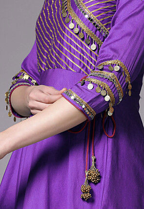 Embroidered Chanderi Cotton Aline Suit in Purple