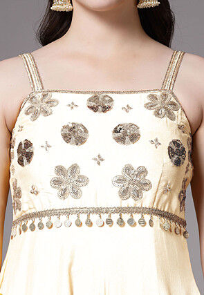 Embroidered Chanderi Cotton Anarkali Suit in Cream