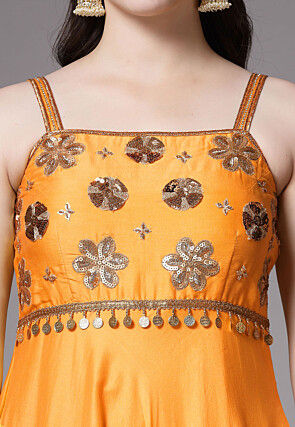 Embroidered Chanderi Cotton Anarkali Suit in Mustard