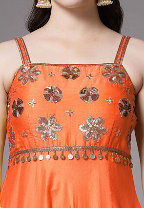 Embroidered Chanderi Cotton Anarkali Suit in Orange