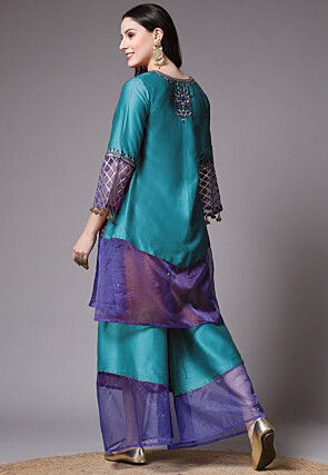 Embroidered Chanderi Cotton and Organza Pakistani Suit in Sky Blue