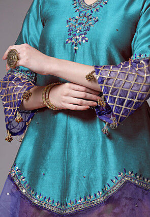Embroidered Chanderi Cotton and Organza Pakistani Suit in Sky Blue