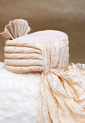 Embroidered Chanderi Cotton Jacquard Turban in Peach