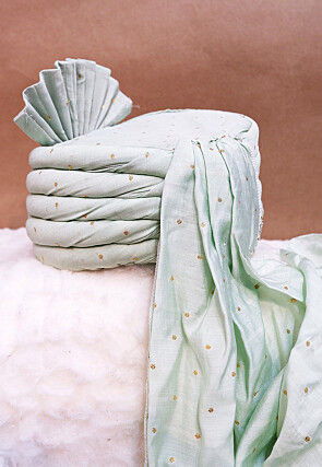 Embroidered Chanderi Cotton Jacquard Turban in Sea Green