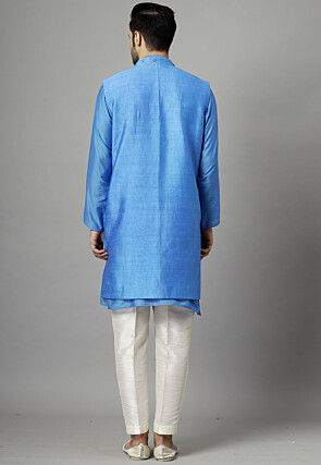 Embroidered Chanderi Cotton Kurta Set in Blue