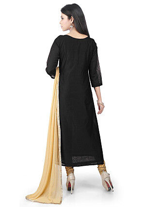 Embroidered Chanderi Cotton Pakistani Suit in Black