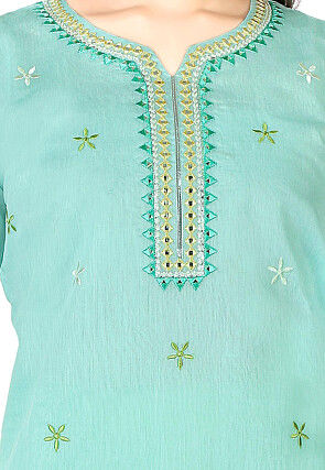 Embroidered Chanderi Cotton Pakistani Suit in Light Blue