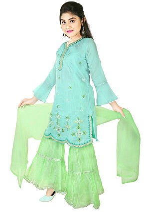Embroidered Chanderi Cotton Pakistani Suit in Light Blue