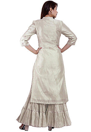 Embroidered Chanderi Cotton Pakistani Suit in Off White