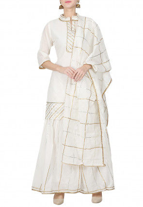 Embroidered Chanderi Cotton Pakistani Suit in Off White