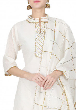 Embroidered Chanderi Cotton Pakistani Suit in Off White