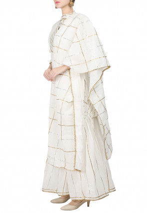 Embroidered Chanderi Cotton Pakistani Suit in Off White
