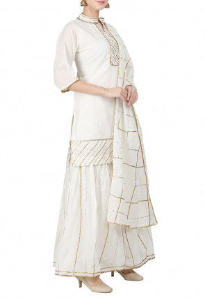 Embroidered Chanderi Cotton Pakistani Suit in Off White