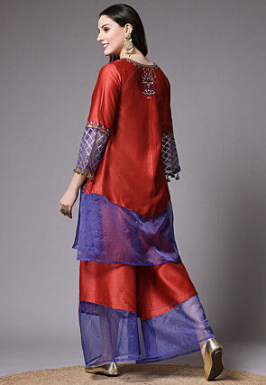 Embroidered Chanderi Cotton Pakistani Suit in Red