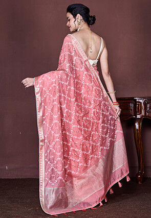 Embroidered Chanderi Silk Saree in Peach