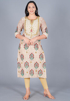 Embroidered Chanderi Cotton Straight Suit in off White