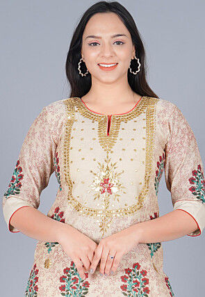 Embroidered Chanderi Cotton Straight Suit in off White