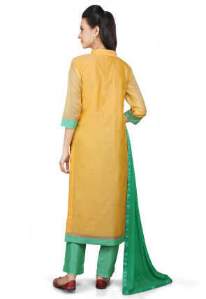 Embroidered Chanderi Cotton Straight Suit in Yellow