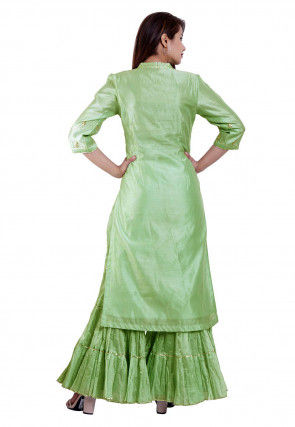 Embroidered Chanderi Pakistani Suit in Sea Green