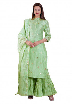 Embroidered Chanderi Pakistani Suit in Sea Green