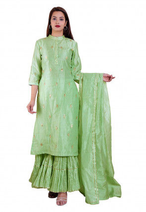 Embroidered Chanderi Pakistani Suit in Sea Green