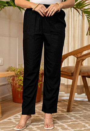 Embroidered Chanderi Silk A Line Suit in Black