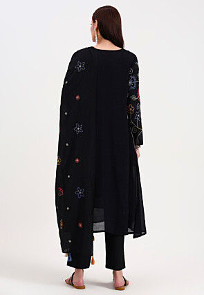 Embroidered Chanderi Silk A Line Suit in Black