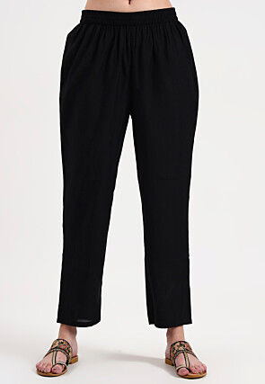 Embroidered Chanderi Silk A Line Suit in Black