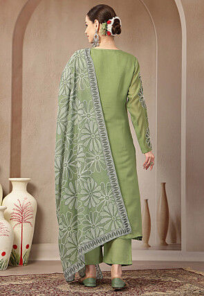 Embroidered Chanderi Silk A Line Suit in Green