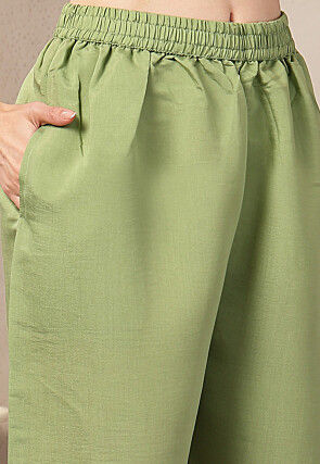 Embroidered Chanderi Silk A Line Suit in Green