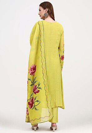 Embroidered Chanderi Silk A Line Suit in Light Green